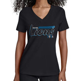 Detroit Lions Starter Women's Groovy Script V-Neck T-Shirt Black