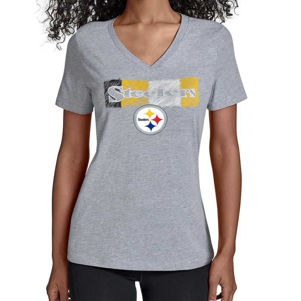 Pittsburgh Steelers Starter Women's Color Shading V-Neck T-Shirt Gray