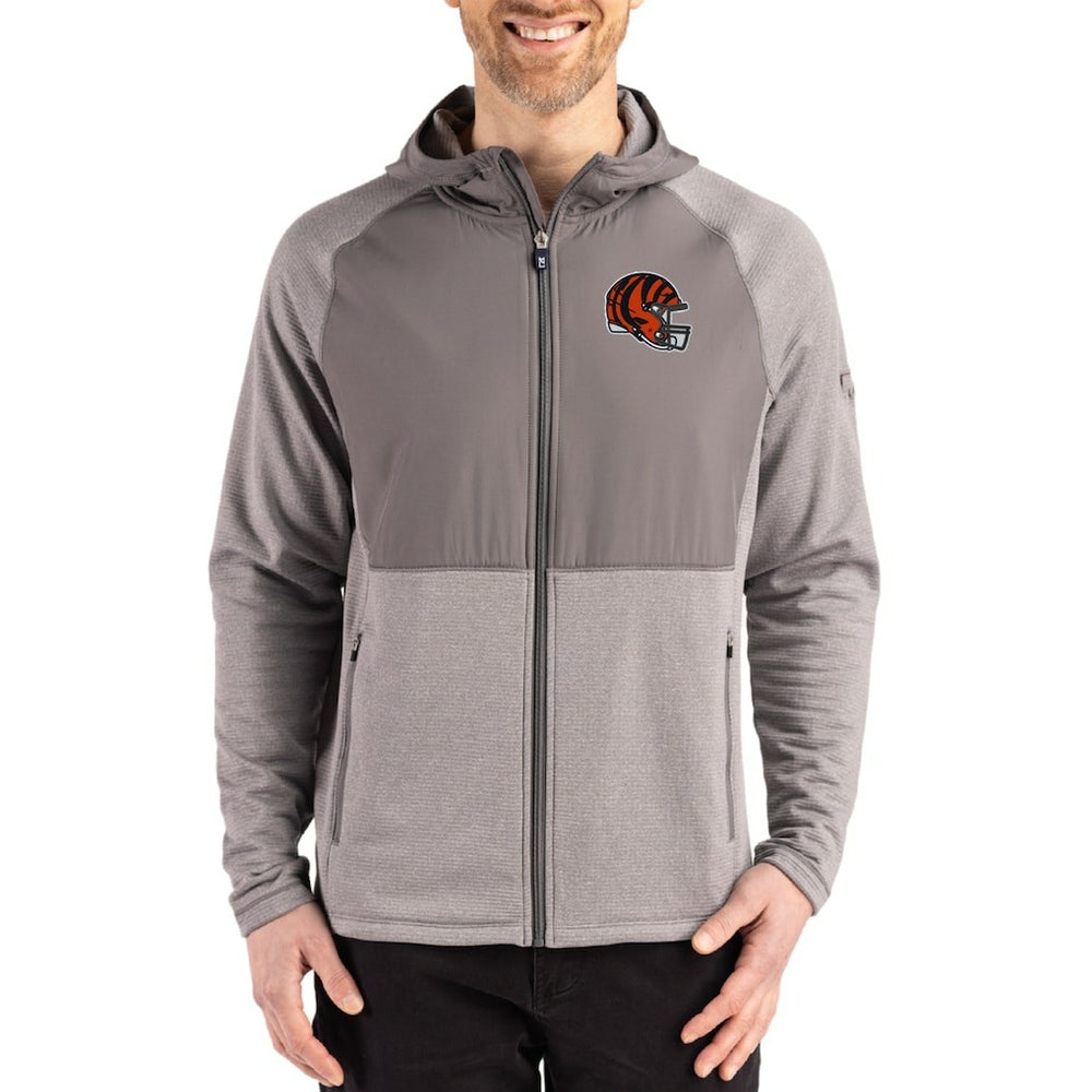Cincinnati Bengals Cutter & Buck Peshastin Eco Fleece Recycled Raglan Full-Zip Tri-Blend Hybrid Jacket Heather Gray