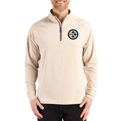 Pittsburgh Steelers Cutter & Buck Adapt Eco Knit Stretch Recycled Quarter-Zip Pullover Tan