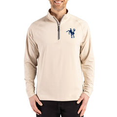 Indianapolis Colts Cutter & Buck Throwback Logo Adapt Eco Knit Stretch Recycled Quarter-Zip Pullover Tan