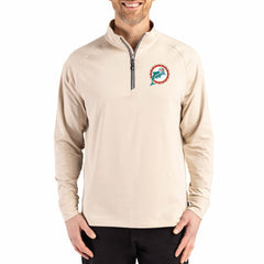 Miami Dolphins Cutter & Buck Throwback Logo Adapt Eco Knit Stretch Recycled Quarter-Zip Pullover Tan