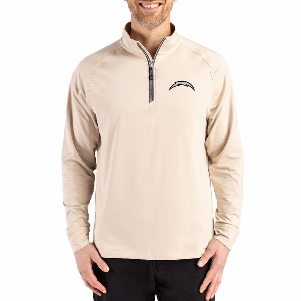 Los Angeles Chargers Cutter & Buck Adapt Eco Knit Stretch Recycled Quarter-Zip Pullover Tan