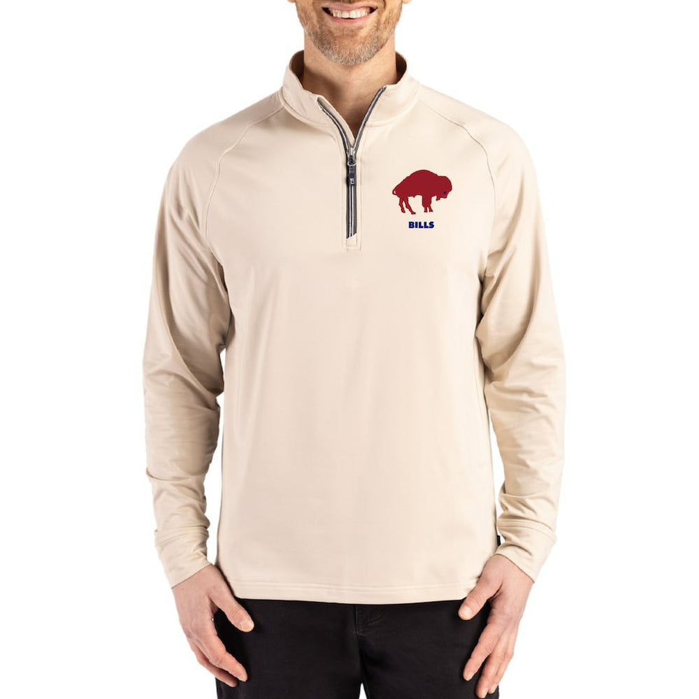 Buffalo Bills Cutter & Buck Throwback Logo Adapt Eco Knit Stretch Recycled Quarter-Zip Pullover Tan