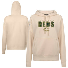 Cincinnati Reds Levelwear Women's Adorn Protect W Pullover Hoodie - Khaki Hoodies