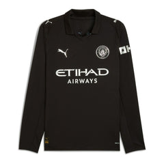 Manchester City 2025/26 Away Replica Long Sleeve Custom Jersey Black