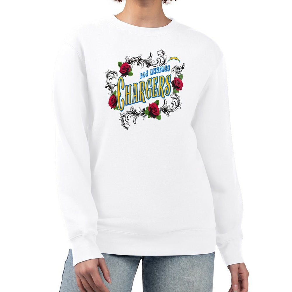 Los Angeles Chargers G-III 4Her by Carl Banks Women's Roses Fleece Tri-Blend Pullover Sweatshirt White