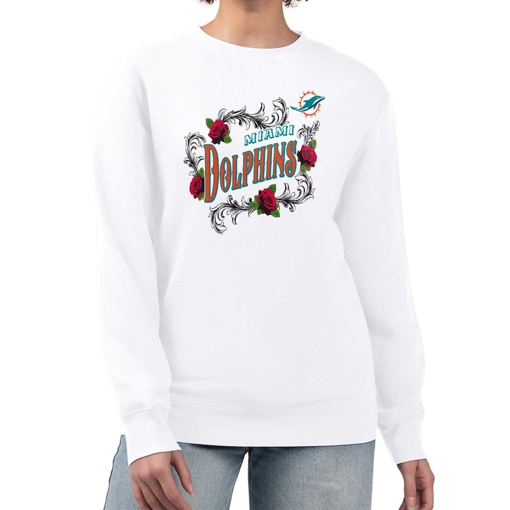 Miami Dolphins G-III 4Her by Carl Banks Women's Roses Fleece Tri-Blend Pullover Sweatshirt White