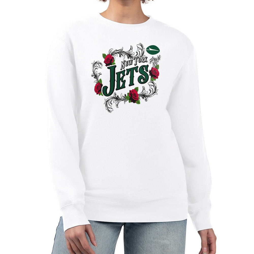 New York Jets G-III 4Her by Carl Banks Women's Roses Fleece Tri-Blend Pullover Sweatshirt White