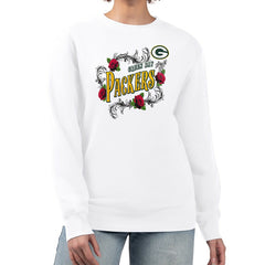 Green Bay Packers G-III 4Her by Carl Banks Women's Roses Fleece Tri-Blend Pullover Sweatshirt White