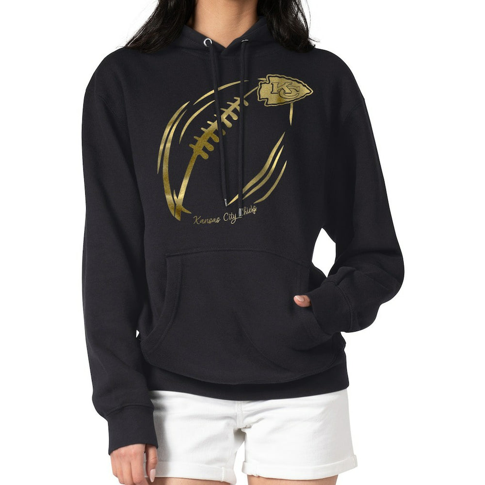 Kansas City Chiefs G-III 4Her by Carl Banks Women's Metallic Print Football Sketch Fleece Pullover Hoodie Black
