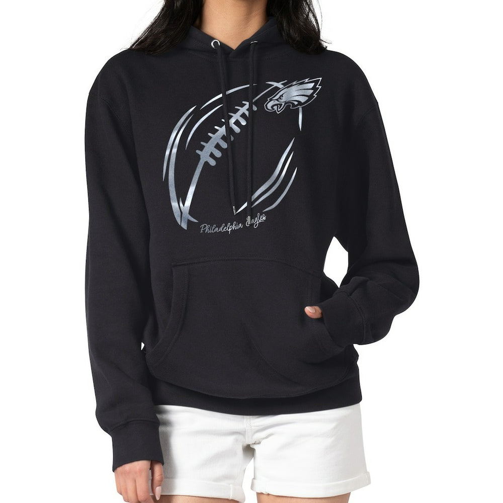 Philadelphia Eagles G-III 4Her by Carl Banks Women's Metallic Print Football Sketch Fleece Pullover Hoodie Black