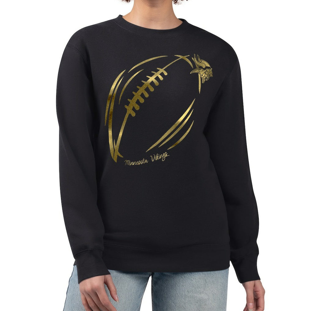 Minnesota Vikings G-III 4Her by Carl Banks Women's Metallic Print Football Sketch Fleece Crewneck Sweatshirt Black