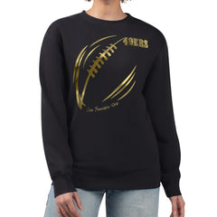 San Francisco 49ers G-III 4Her by Carl Banks Women's Metallic Print Football Sketch Fleece Crewneck Sweatshirt Black
