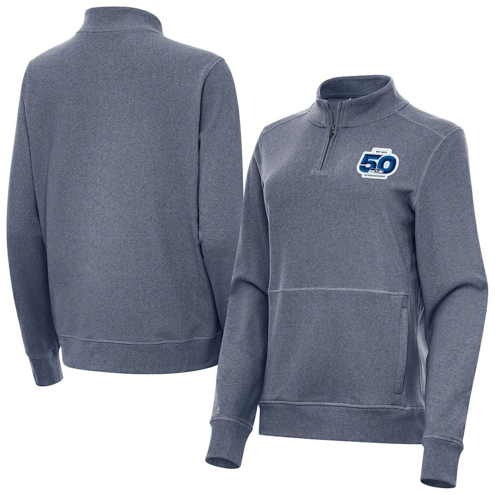 Seattle Seahawks Antigua Women's 50th Season Crush Quarter-Zip Pullover Heather Navy