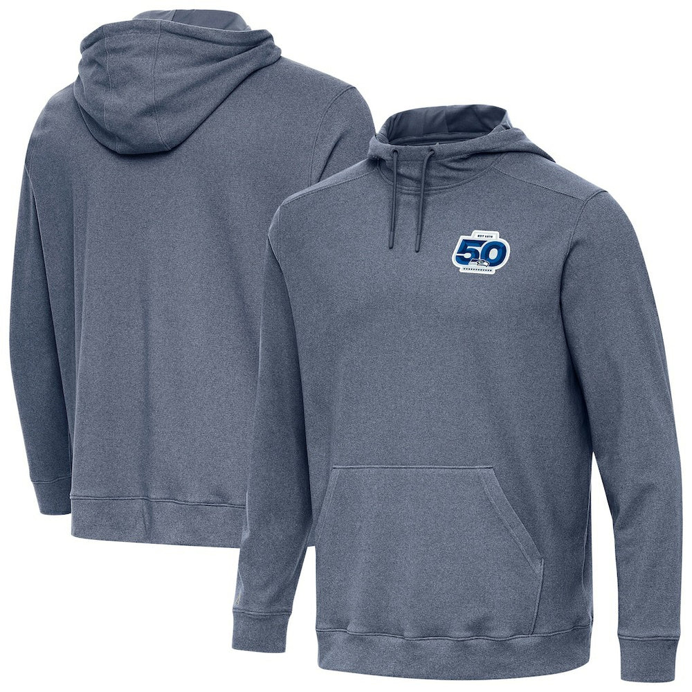 Seattle Seahawks Antigua 50th Season Cloud Pullover Hoodie Heather Navy