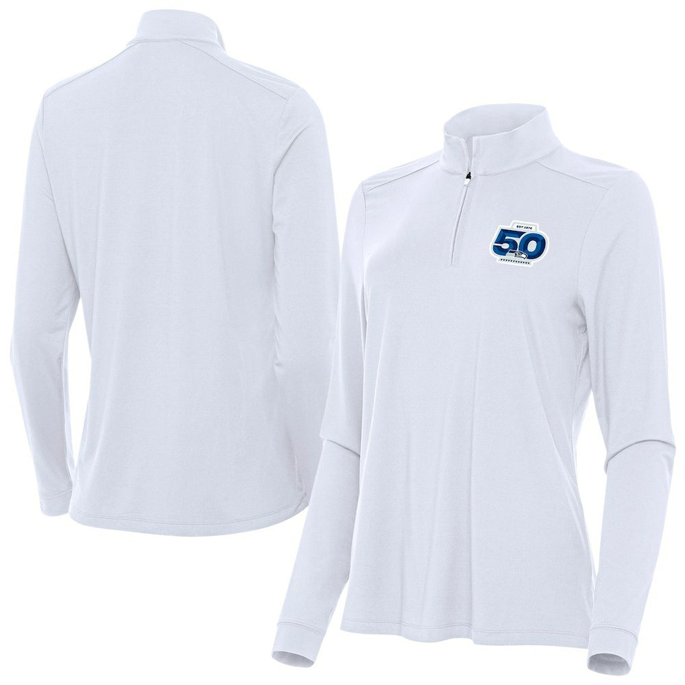 Seattle Seahawks Antigua Women's 50th Season Intent Quarter-Zip Pullover White
