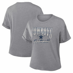 Dallas Cowboys Women's Overplayed Tribute Tri-Blend Boxy T-Shirt Heather Gray