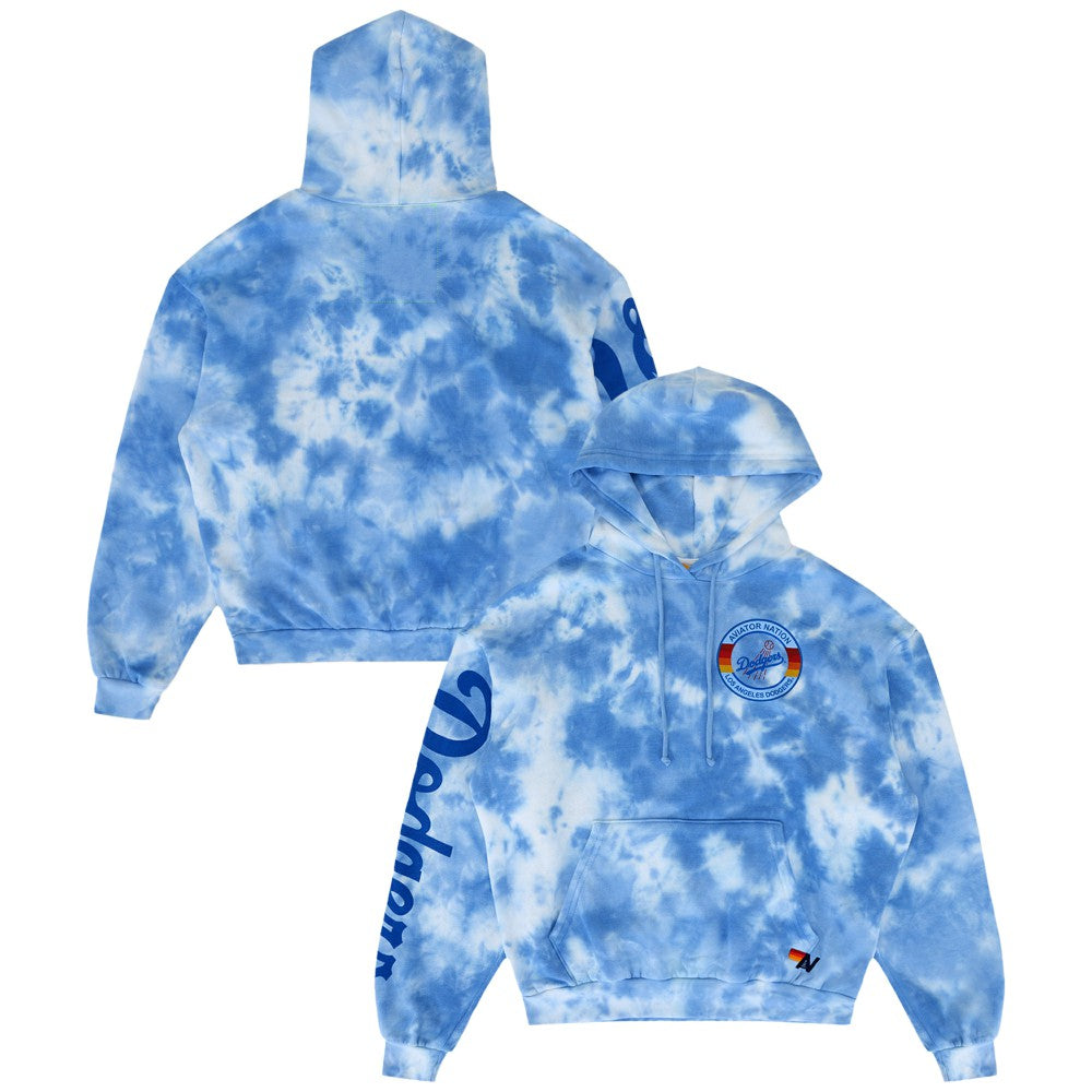Los Angeles Dodgers Aviator Nation x MLB Unisex Tie-Dye Tri-Blend Hoodie - Light Blue Hoodies