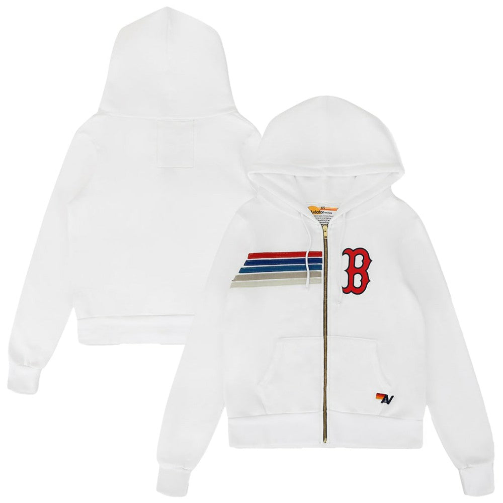 Boston Red Sox Aviator Nation x MLB Unisex Five-Stripe Tri-Blend Full-Zip Hoodie - White Hoodies