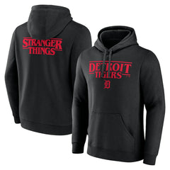 Detroit Tigers Stranger Things Logo Lockup Pullover Hoodie - Black Hoodies