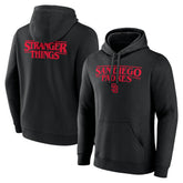 San Diego Padres Stranger Things Logo Lockup Pullover Hoodie - Black Hoodies
