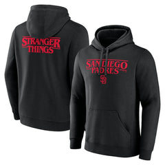 San Diego Padres Stranger Things Logo Lockup Pullover Hoodie - Black Hoodies