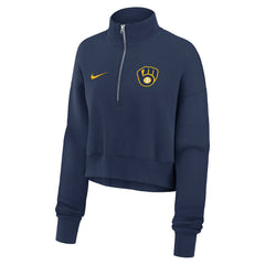 Milwaukee Brewers Nike Women's Primetime Phoenix Fleece Half-Zip Sweatshirt - Navy Sweatshirts