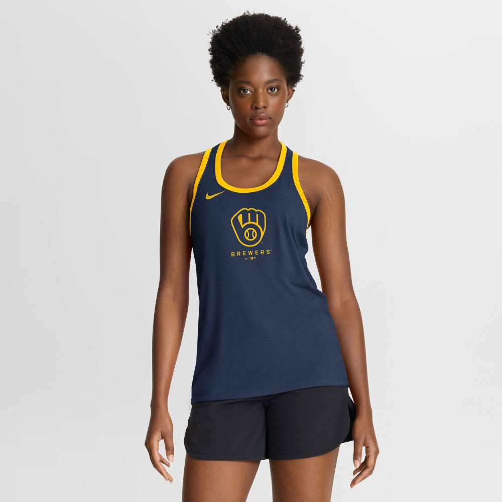 Milwaukee Brewers Nike Women's Tri-Blend Dri-FIT Racerback Tank Top - Navy Tanks