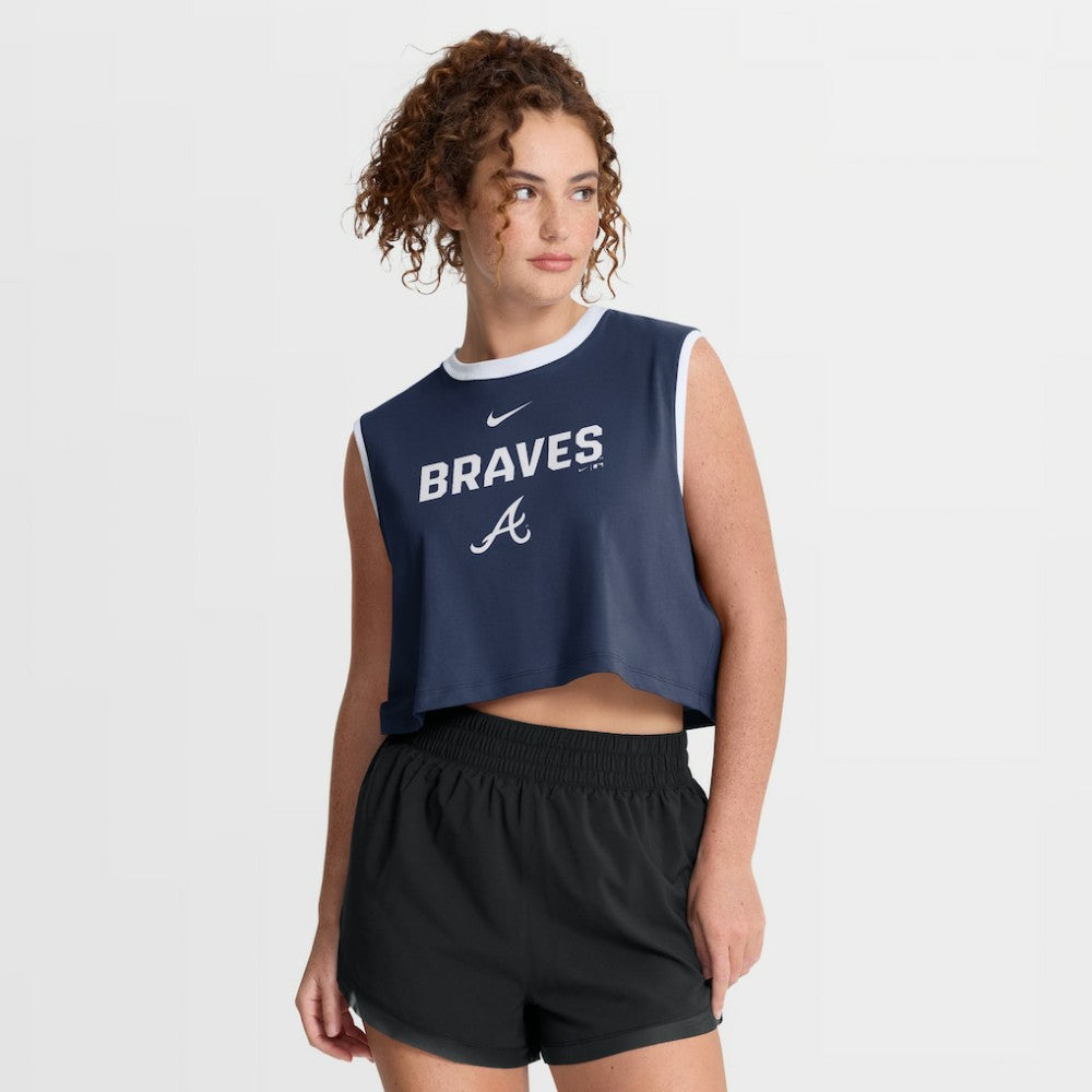 Atlanta Braves Nike Women's Primetime Loose Dri-FIT Cropped Tank Top - Navy Tanks