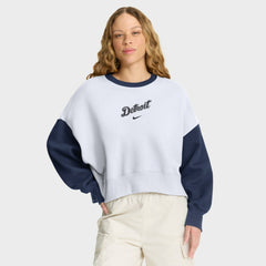 Detroit Tigers Nike Women's Oversized High Hip Fleece Sweatshirt - White/Navy Sweatshirts