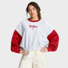 Philadelphia Phillies Nike Women's Oversized High Hip Fleece Sweatshirt - White/Red Sweatshirts