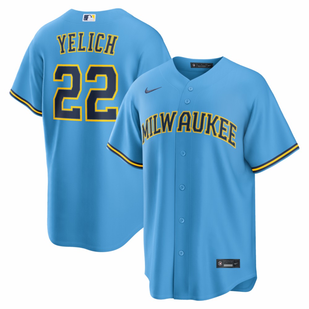 MLB Christian Yelich Milwaukee Brewers Nike Road Replica Jersey - Light Blue