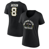 Lamar Jackson Baltimore Ravens Women's Floral Name & Number V-Neck T-Shirt Black