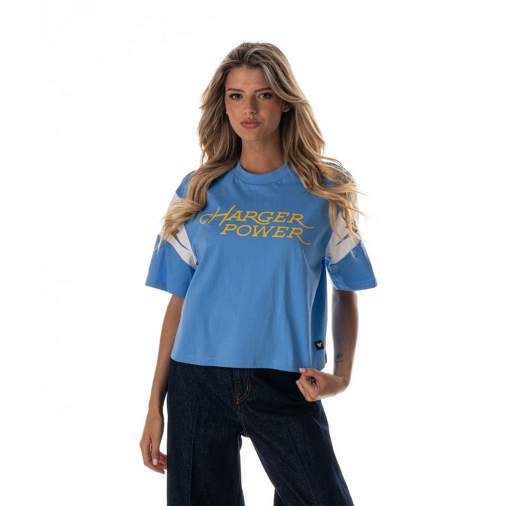 Los Angeles Chargers The Wild Collective Women's Charger Power Contrast Sleeve Insert T-Shirt Powder Blue