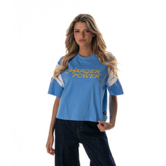 Los Angeles Chargers The Wild Collective Women's Charger Power Contrast Sleeve Insert T-Shirt Powder Blue