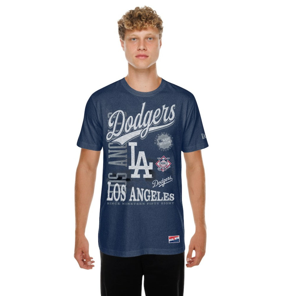 Los Angeles Dodgers New Era Oversized Throwback Distressed T-Shirt - Navy T-shirts