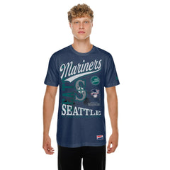 Seattle Mariners New Era Oversized Throwback Distressed T-Shirt - Navy T-shirts