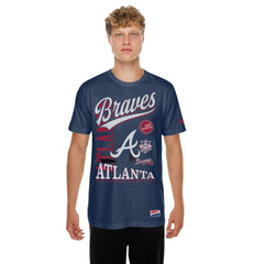 Atlanta Braves New Era Oversized Throwback Distressed T-Shirt - Navy T-shirts