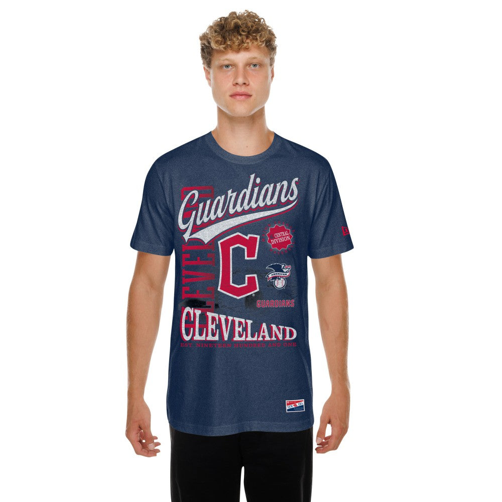 Cleveland Guardians New Era Oversized Throwback Distressed T-Shirt - Navy T-shirts