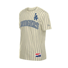Los Angeles Dodgers New Era Throwback Meshback Pinstripe T-Shirt - Cream T-shirts