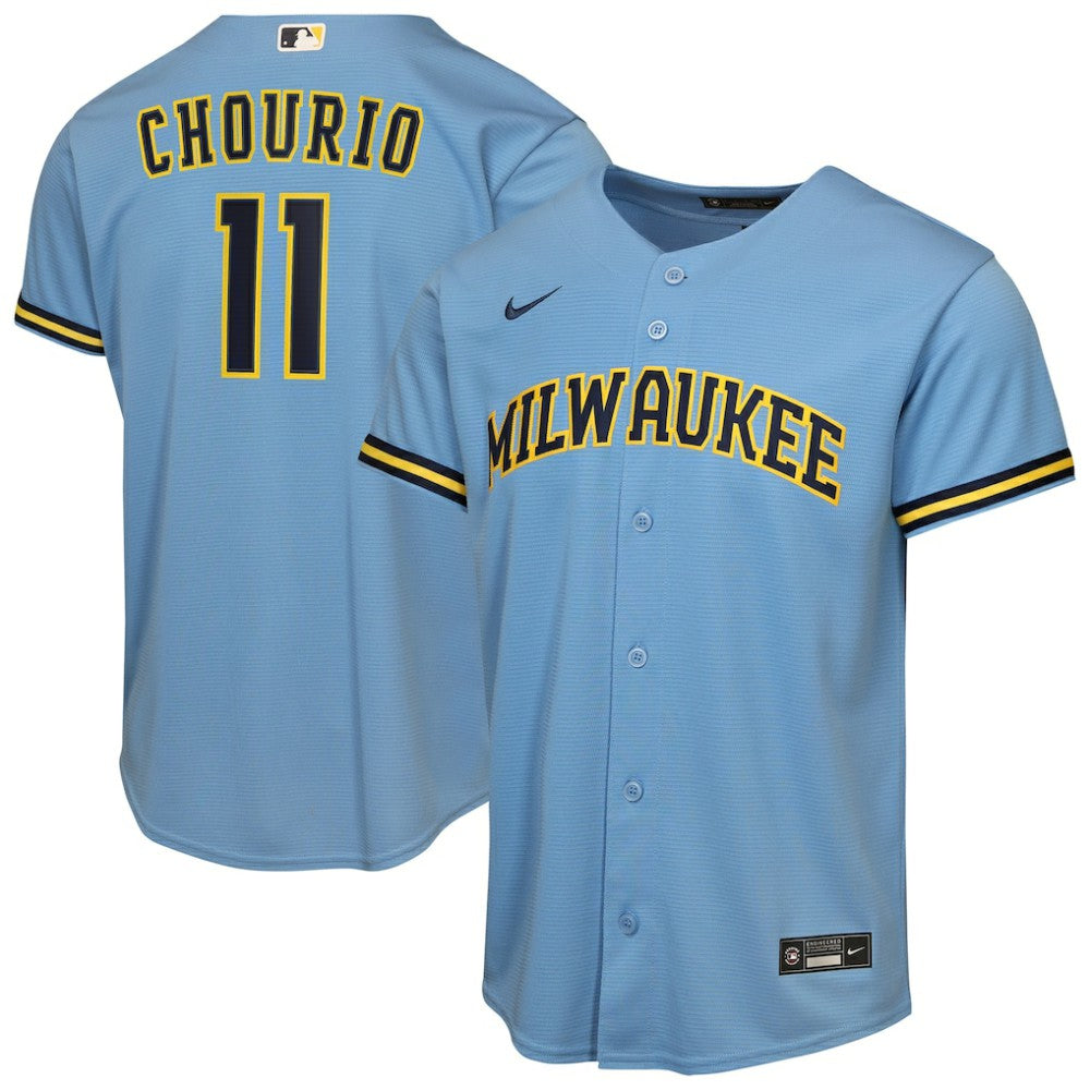 MLB Jackson Chourio Milwaukee Brewers Nike Youth Road Replica Jersey - Light Blue