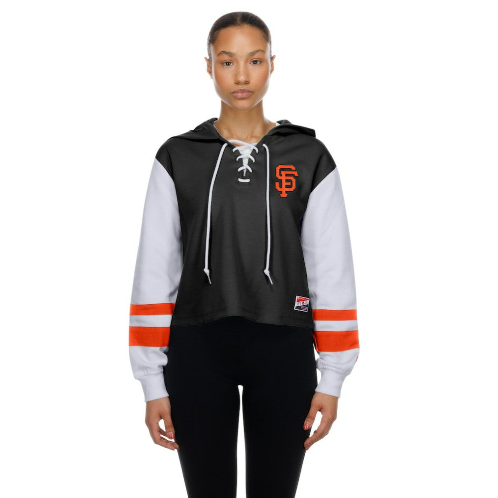 San Francisco Giants New Era Women's Boxy Lace-Up Hoodie - Black Hoodies