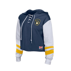 Milwaukee Brewers New Era Women's Boxy Lace-Up Hoodie - Navy Hoodies