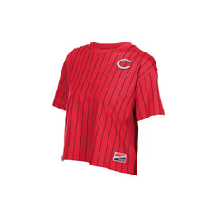 Cincinnati Reds New Era Women's Throwback Meshback Pinstripe Boxy T-Shirt - Red T-shirts