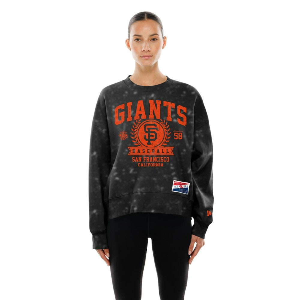 San Francisco Giants New Era Women's Throwback Oversized Boxy Sweatshirt - Black Sweatshirts
