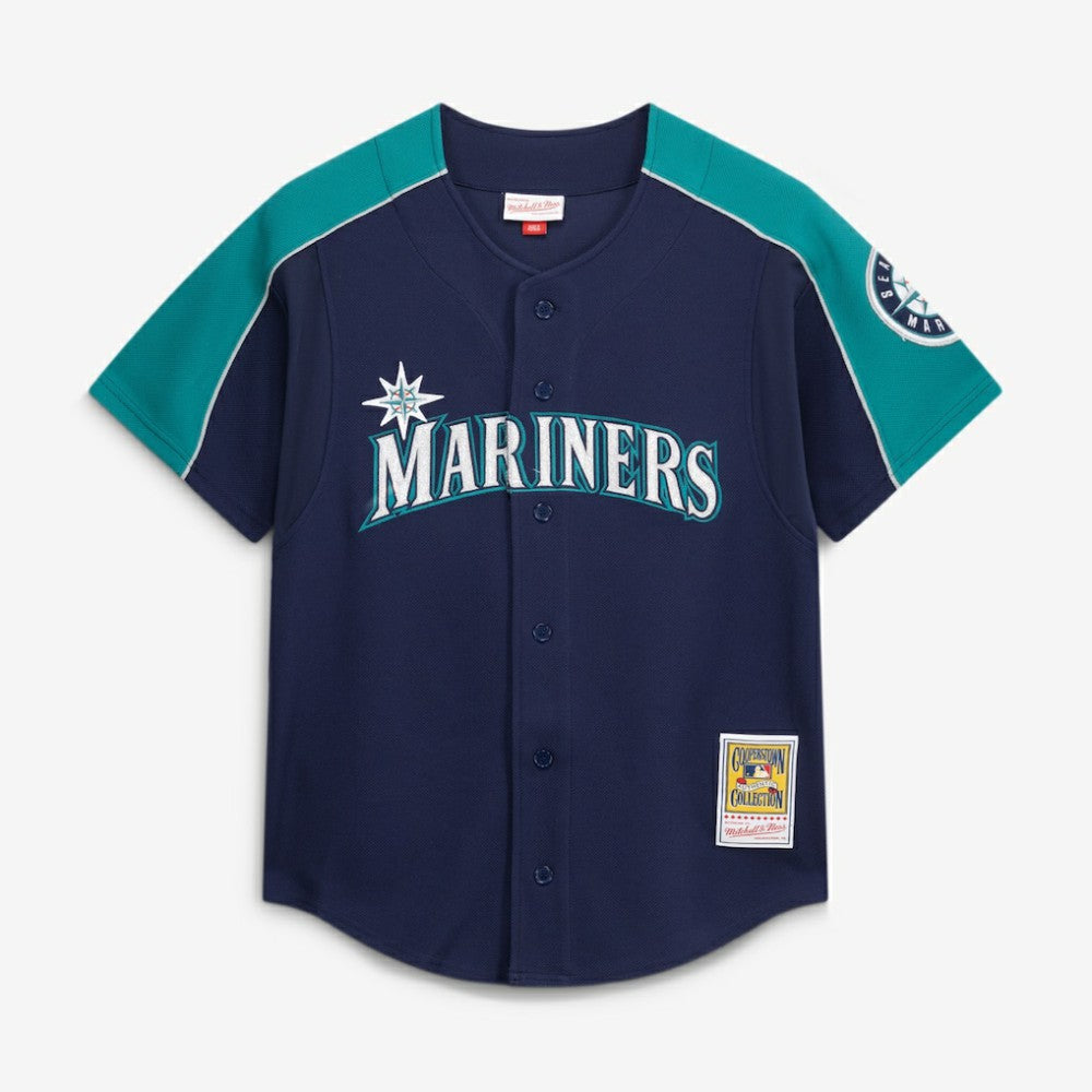 MLB Ichiro Suzuki Seattle Mariners Mitchell & Ness 2006 Cooperstown Mesh Batting Practice Button-Up Jersey - Navy