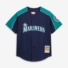 MLB Ichiro Suzuki Seattle Mariners Mitchell & Ness 2006 Cooperstown Mesh Batting Practice Button-Up Jersey - Navy
