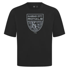 Kansas City Royals Levelwear Oversized Luxe Signature Knit Buckler T-Shirt - Black T-shirts