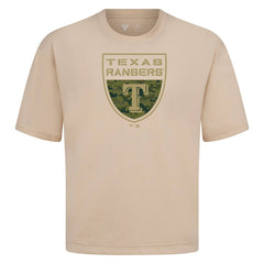 Texas Rangers Levelwear Oversized Luxe Signature Knit Buckler T-Shirt - Khaki T-shirts